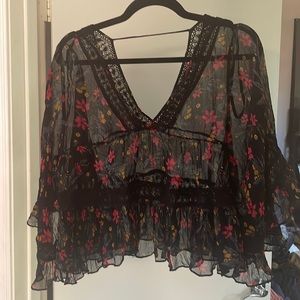Boho sheer floral blouse